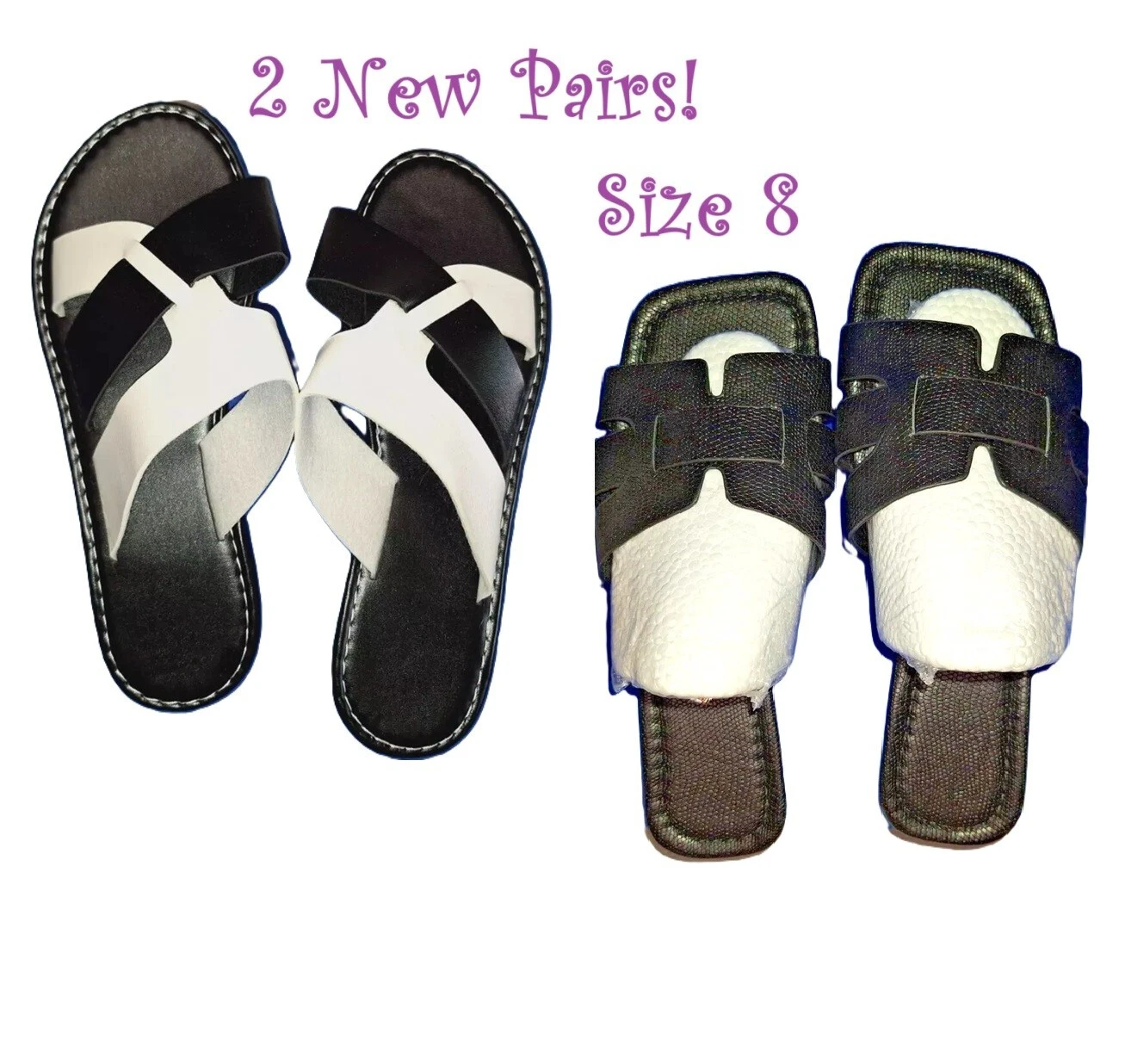 ADIDAS 2 NUOVE scarpe da donna Slides Designer calzature taglia 8 nere bianche ballerine