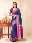 Blue Pink Chex Pure Cotton Saree with Zari Work and Blouse Piece | Traditional