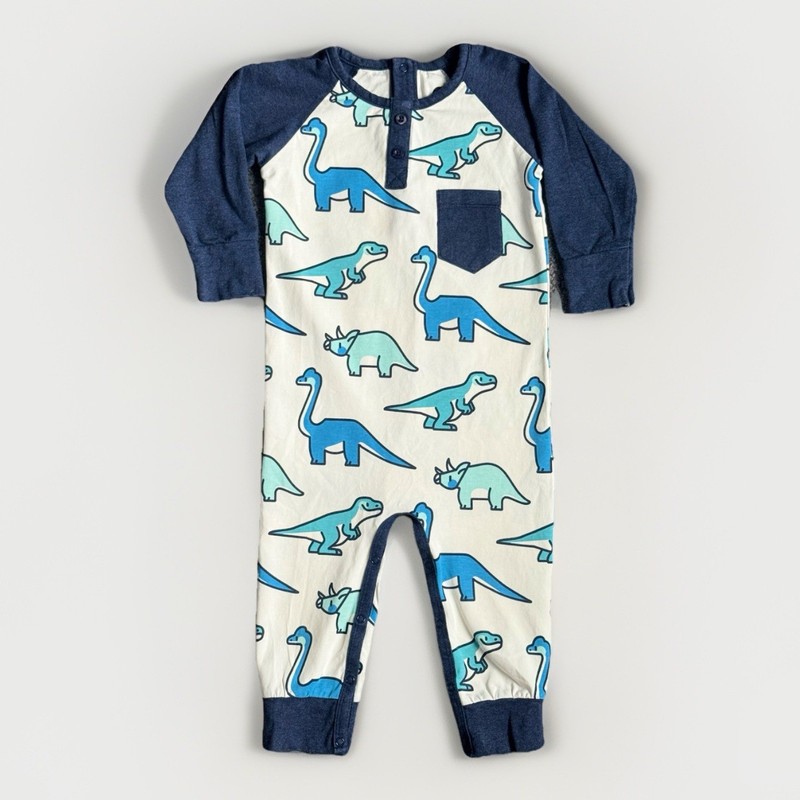 Monica + Andy Dinosaur One Piece 18-24M Organic Cotton Romper Blue