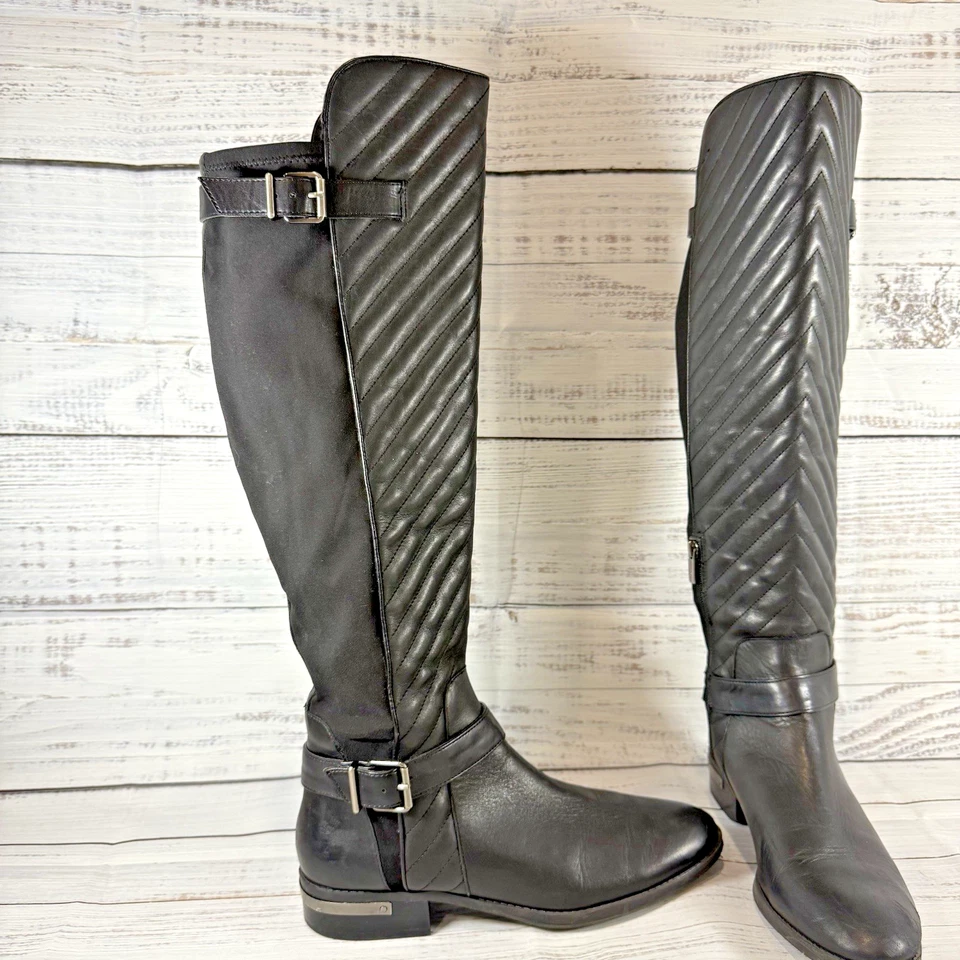 Botas de montar Vince Camuto Panyma para mujer por encima de la rodilla cuero acolchado 10M negras Foto 4 de 4