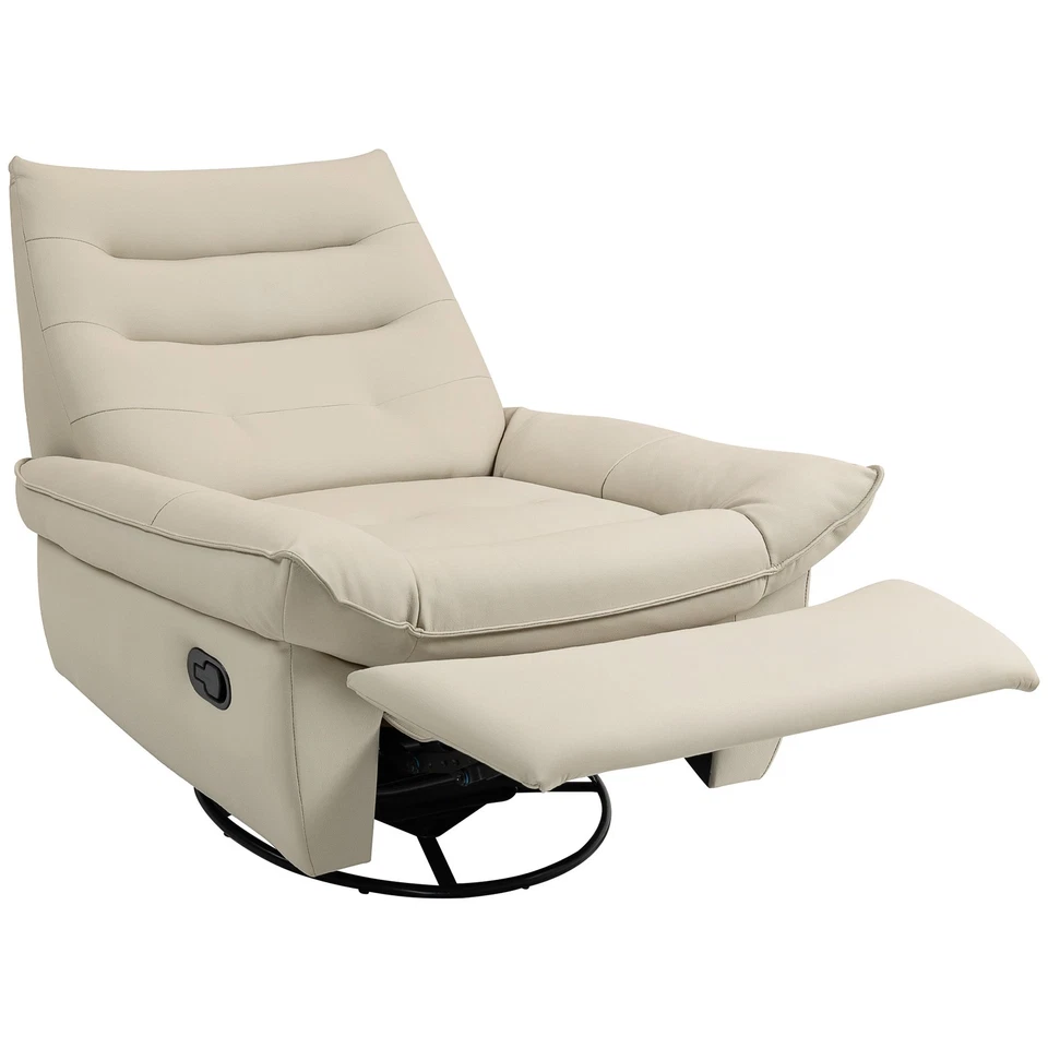 HOMCOM Poltrona Reclinabile Senza Braccioli con Poggiapiedi Base Girevole Crema