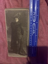 Antique Victorian Gothic Photo Full Length Woman Dark Mourning Dress Capelet Hat