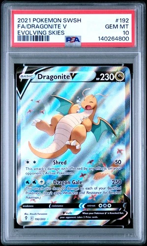 2021 POKEMON SWORD & SHIELD EVOLVING SKIES #192 FULL ART/DRAGONITE V PSA 10