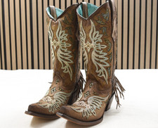 Corral Ladies Orix White Inlay Overlay Embroidery Leather Boots C3904 US Sz 8.5M