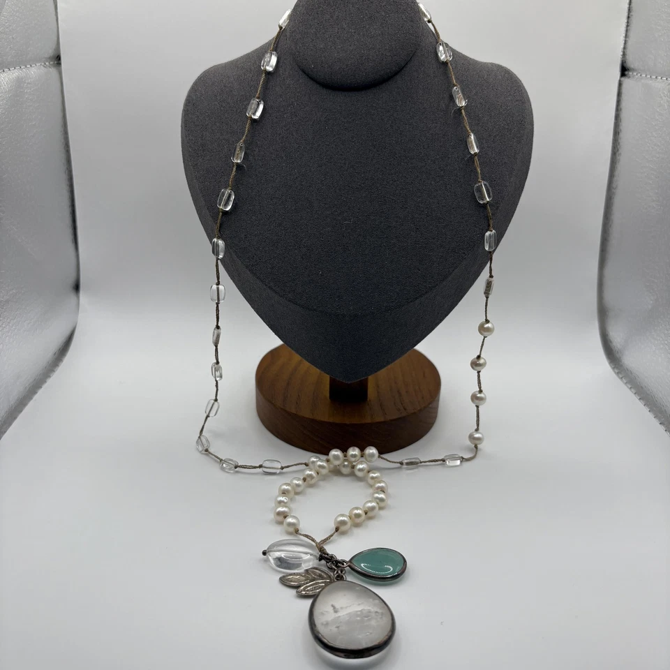 Silpada Oh So Pretty 珍珠石英石串珠吊坠项链纯银 — 第 3/4 张图片