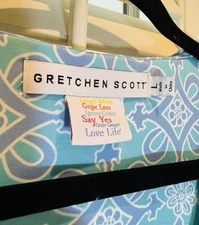 Gretchen Scott Piazza Ruffle Neck Dress Size Large Blue 3/4 Sleeves 36” Length