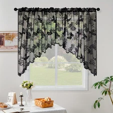 1 Panel Lace Sheer Curtain Valance Floral Embroidered Swag Curtain Valance Ti...