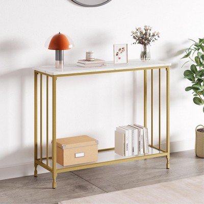 Garvee Konsolentisch mit Ablagen Schmaler Sofatisch 85x30x81 cm Beistelltisch