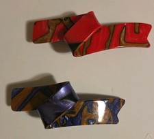 2 Vintage 1980s / 1990s Purple  Brown, Red  Brown Hair Barrette Clips