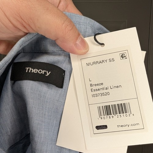 THEORY Murray Essential Linen Blend Shirt In Breeze Blue Button Men's Large NWT - Picture 4 of 5