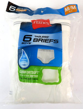  New Hanes Boys 6 Pack Pairs Tagless White Briefs - Sz Large M