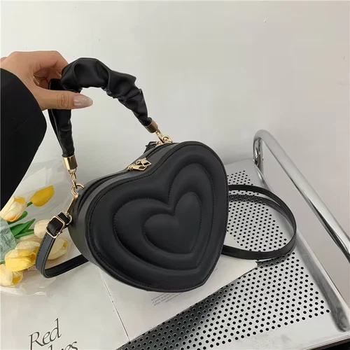 Designer Heart-Shaped Shoulder Bag for Women in Solid PU Leather