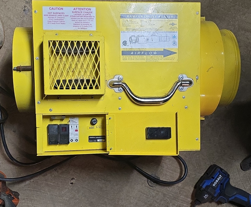 Ramfan HA01 Portable Heater 70000 BTU 115V Propane Forced Air Steel Vented