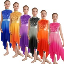 Kids Girls Dresses Praisewear Dress Costumes Dancewear Sleeveless Praise Hem