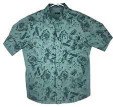 PEARL iZUMi Rove Shirt Mens Large Green Short Sleeve Snap Front Floral Print