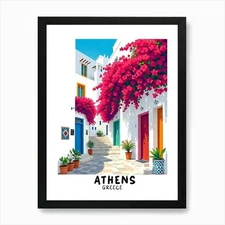 Athens Greece Vintage Travel Poster Framed Wall Art Poster Canvas Print Picture