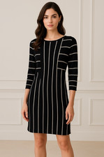 Alice + Olivia 100% Wool Knit Sweater Dress Black White Stripe Minimal Luxury L