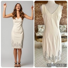 Express Women’s Dress Size M Cream Embroidered Hem Knee Length