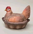 Fenton Hand Painted and Signed Folk Art Nesting Hen Covered Dish by J. Powell