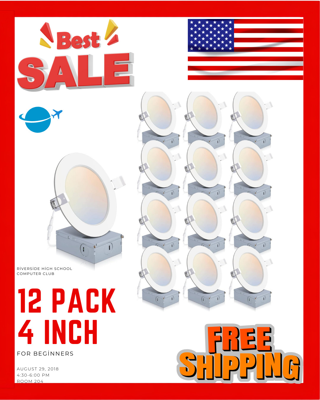 Ultra-Thin LED Recessed Ceiling Light with Junction Box 12 Pack 4 Inch 5CCT 9W