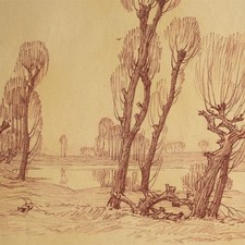 Joseph Kohlschein Am Altwasser Niederrhein Pleinairmalerei sign Pastell 1940