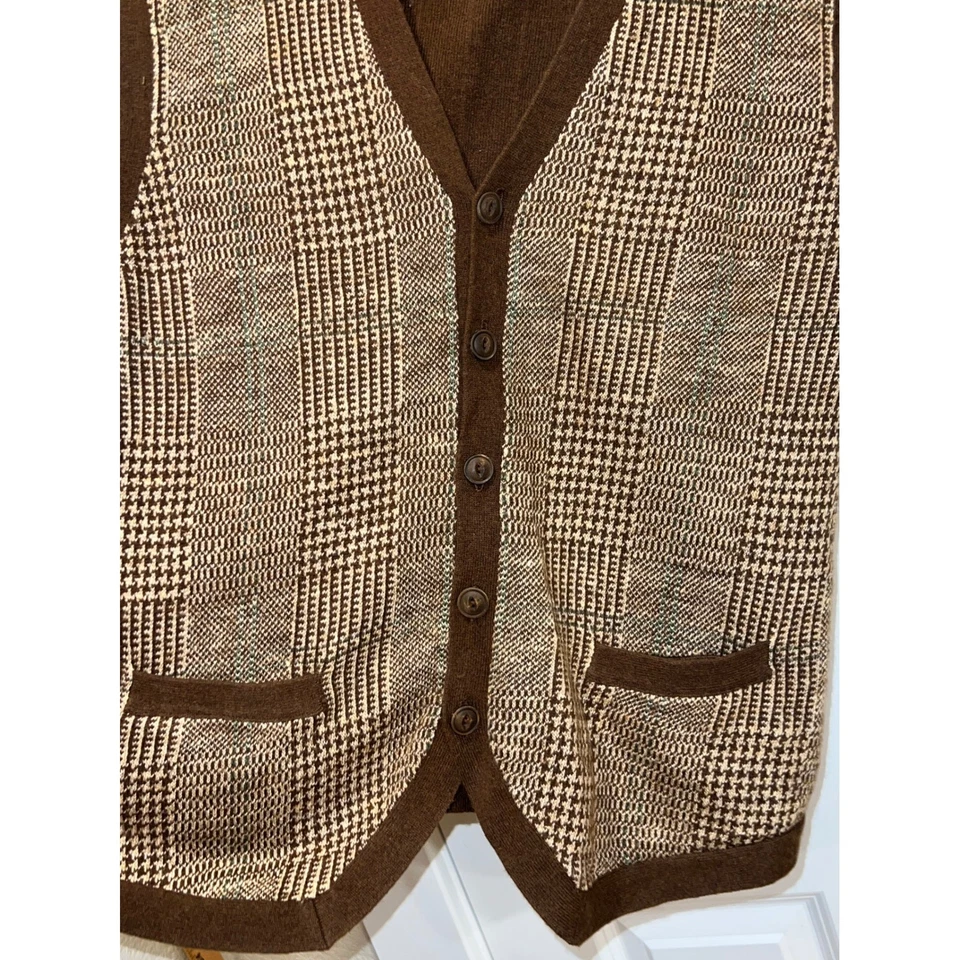 Polo Ralph Lauren Men's Brown Plaid Cashmere Blend V-Neck Button Vest Sweater XL - Image 2 of 4