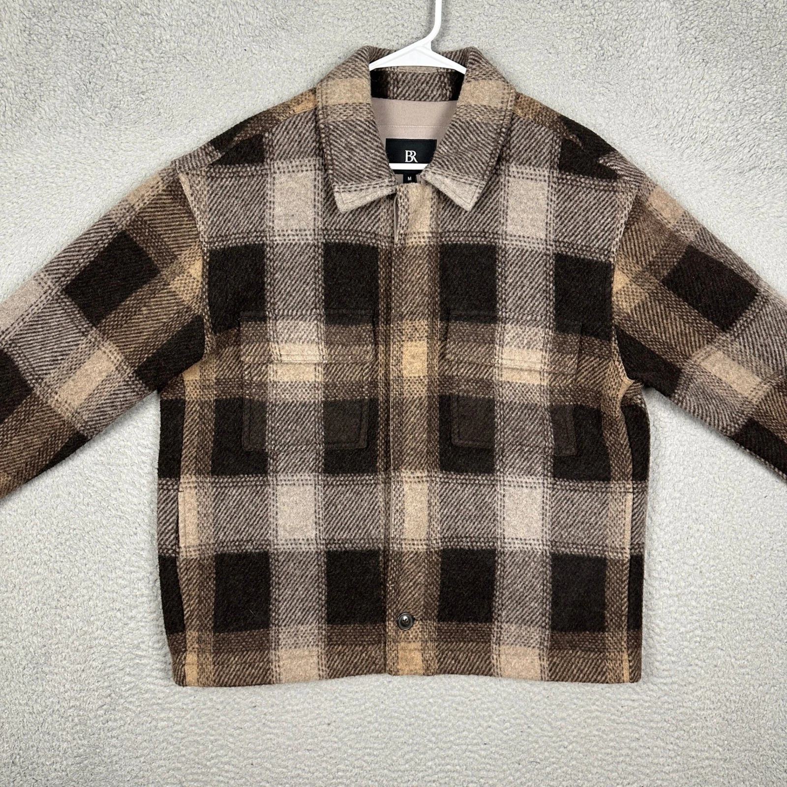 Banana Republic Jacket Mens Medium Brown Plaid Wool Blend Full Zip Pockets EUC - product detail image 2