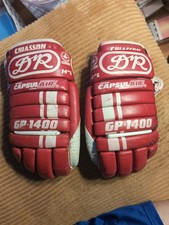 Gants de hockey sur glace vintage DR 14" !! Jeu émis Steve Chiasson Nhl !! Detroit rouge