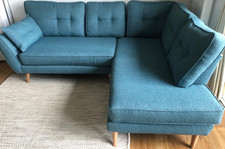 DFS Zinc Teal Fabric Corner Sofa L-Shape Chaise Wooden Legs 4 Seater