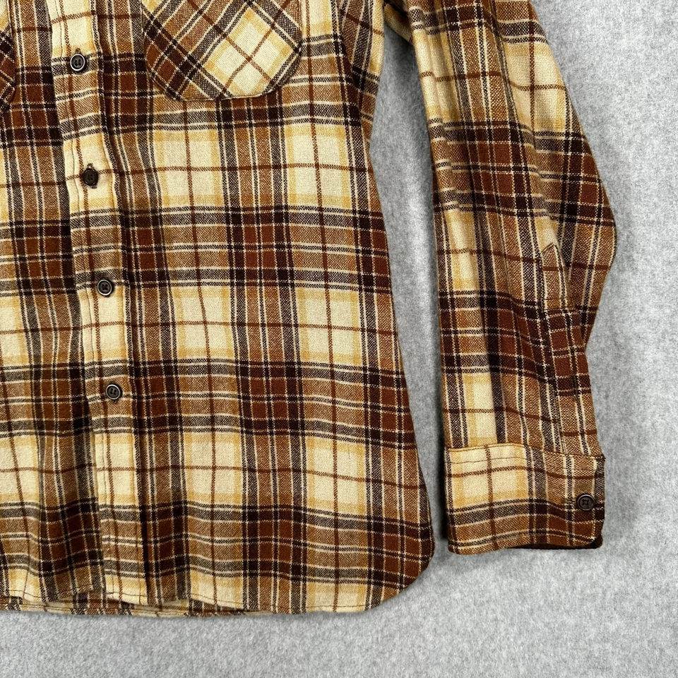 Vintage Saturdays Flannel Mens Medium Brown Plaid 85% Wool Shirt Workwear - Image 4 of 4