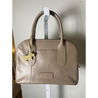 Radley London Taupe Leather Dome Satchel Bag Double Zip Top Handle Handbag