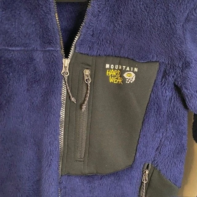 Jaqueta Mountain Hardwear Masculina M Zíper Completo Lã Azul Preto Forro Polartec Caminhada - Imagem 4 de 4