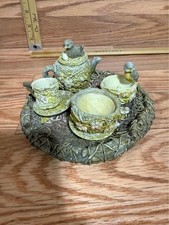Mini Resin Vintage Tea Set, Spring Birds Nest, Pink Floral, Detailed,8 Pieces T7