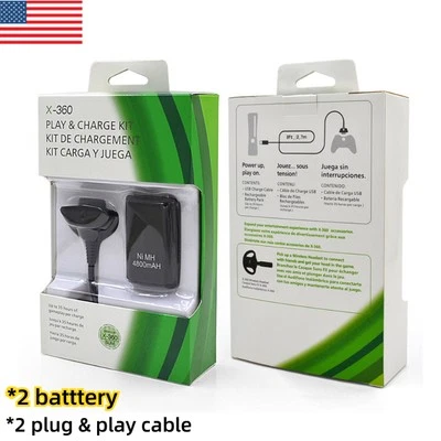 2 Rechargeable Battery Pack Charger Cable Dock for Xbox 360 Wireless Controller