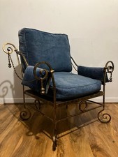Rare Italian Hollywood Regency Armchair Gilt Rope Spiral Scroll Brass Midcentury