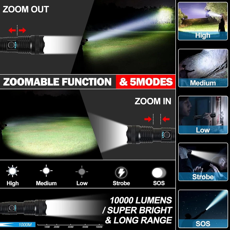 2 Piezas Linterna Led Recargable Alta Potencia Potente Tactica Policial Lanterna - Imagen 3 de 4