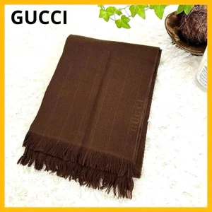Étole Gucci logo marron avec franges laine