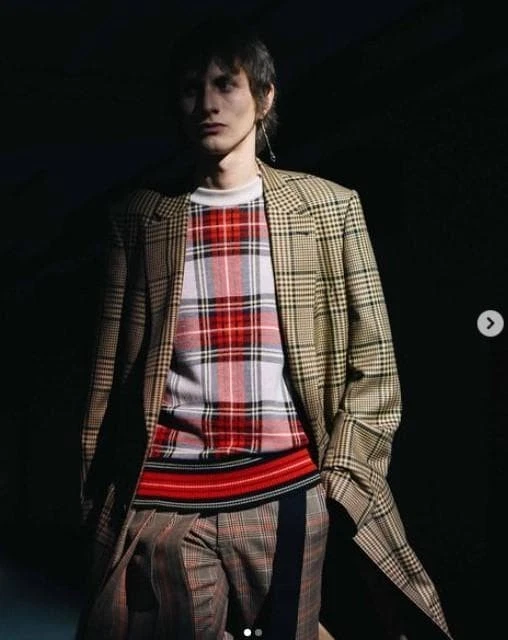 DRIES VAN NOTEN Wool Blend Check Men's Chester Coat Size 46 Multicolor USED - Image 2 of 4