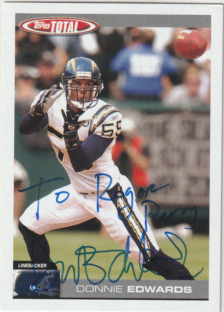 Donnie Edwards - Signed Card - 2004 Topps Total #184 - San Diego Chargers