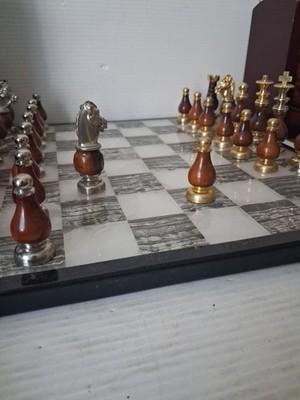 Vintage brass and wood chess set Marble Board
