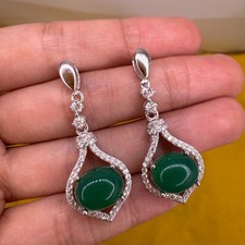 925 Sterling Silver Earrings 10x8mm Natural Emerald Gemstone Zircon Teardrop