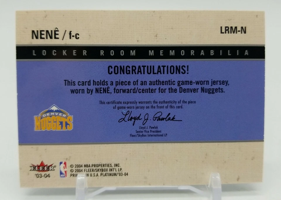 2003-04 Fleer Platinum NENE Locker Room Memorabilia Jersey Patch Denver Nuggets - Image 4 of 4