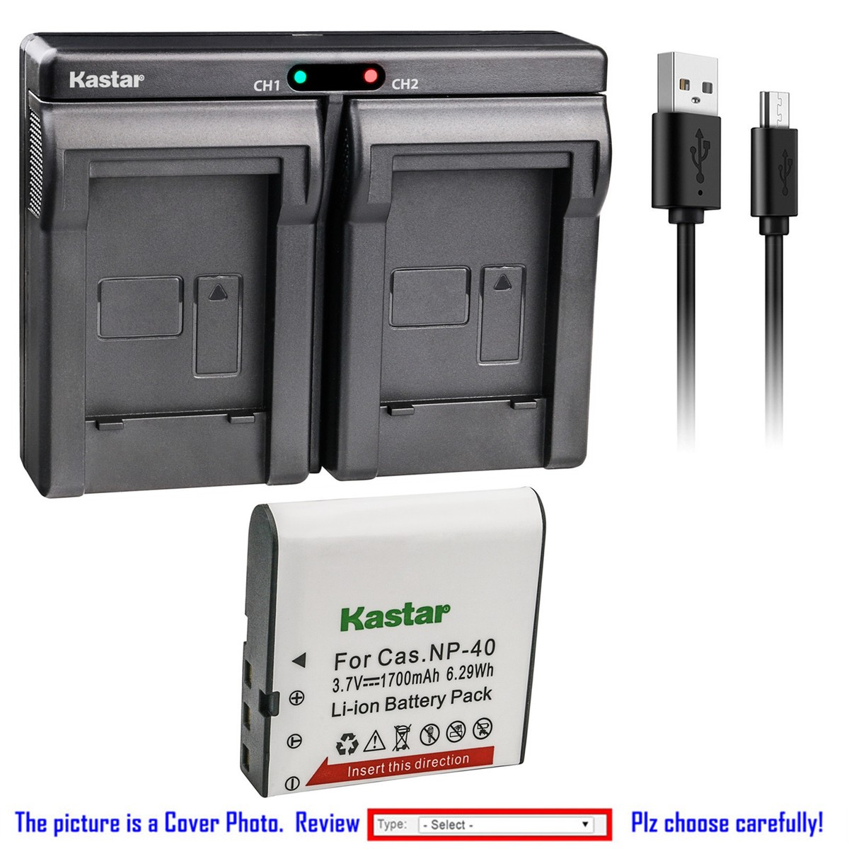 Kastar Battery Dual Charger for Casio NP-40 Casio Exilim Pro EX-P505  Camera