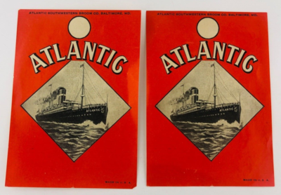 #ad Original Unused Label Atlantic Southwestern Broom Co Baltimore Ship Design Qty 2 $3.99