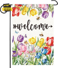 Spring Summer Floral Welcome Garden Flag Easter Tulip Welcome House Flag Double