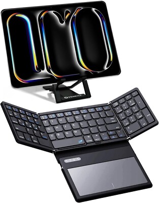 zenrich Faltbare Kabellose Bluetooth Tastatur mit Touchpad/Nummernblock/Ständer (Synchronisieren