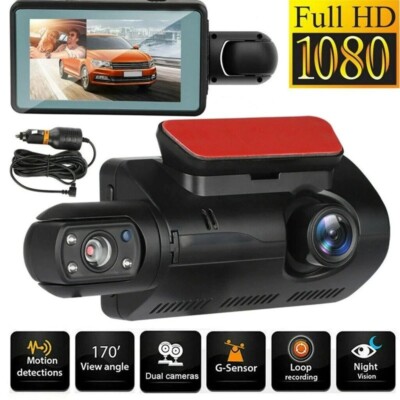 HD 1080P Dual Lens Dash Cam with a 3-inch LCD screen Night Vision Clear Videos