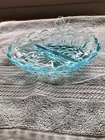 Vtg Depression Indiana Glass  AQUA TURQUOISE BLUE  Thumbprint Divided Candy Dish
