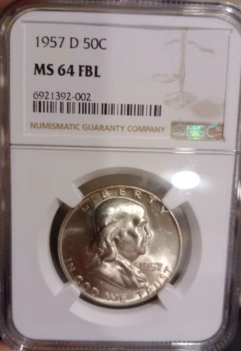 NGC MS64 FBL (Full Bell Lines) 1957-D 50C Franklin Half Dollar
