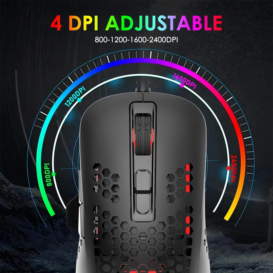Ultralight Wired Ergonomic Gaming Mouse RGB Backlit Lightweight Honeycomb Shell - Image 4 of 4